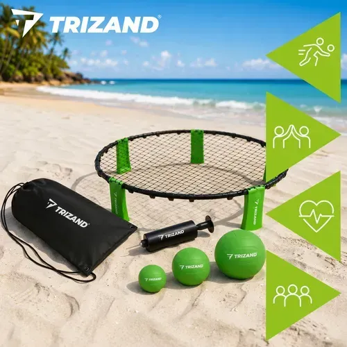 Міні-набір для волейболу Roundnet Trizand 27554 з сіткою 90 см, 3 м'ячами, насосом і сумкою