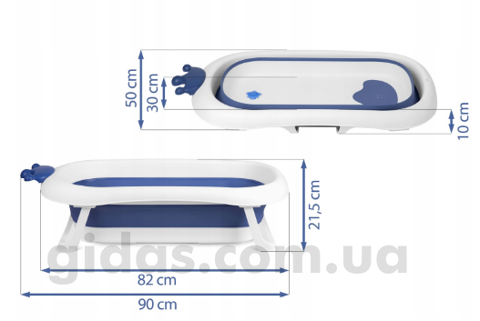 Складна ванночка дитяча з подушкою біло-блакитна RICOKIDS РК-280