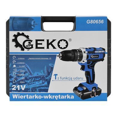 Дриль-шуруповерт з ударною функцією 21В 2x 2Ач Geko G80656