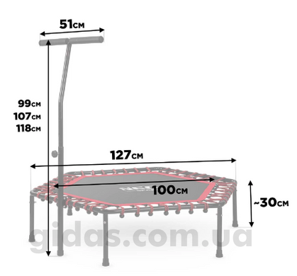 Фитнес-батут с ручкой 127 см Neo-Sport - шестиугольный красный 1104