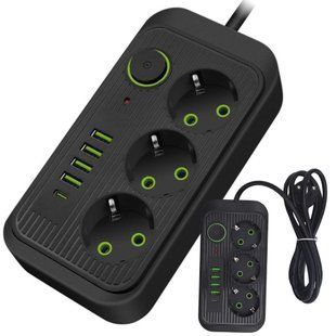 Удлинитель питания 3 розетки 250 В 2 м 4x USB 1x UCB-C 12381