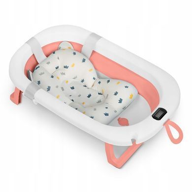 Складна ванночка дитяча з подушкою та термометром біло-рожева Ricokids RK-287