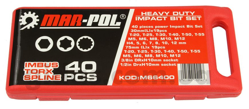 Биты для ключей 40шт IMBUS TORX SPLINE Mar-pol M66400