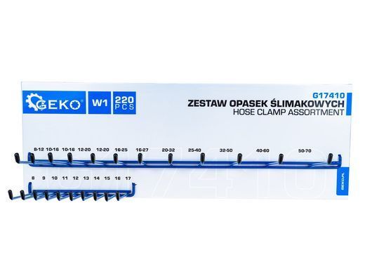 Комплект металлических зажимных хомутов с органайзером 220 шт Geko G17410