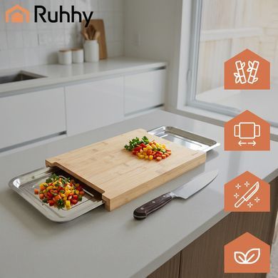 Бамбуковая кухонная доска с выдвижными контейнерами Ruhhy 25707